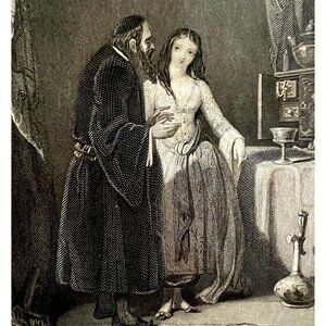 Jessica Beautiful Woman Engraving 1859 Victorian Rabbi Religious Art DWY5G
